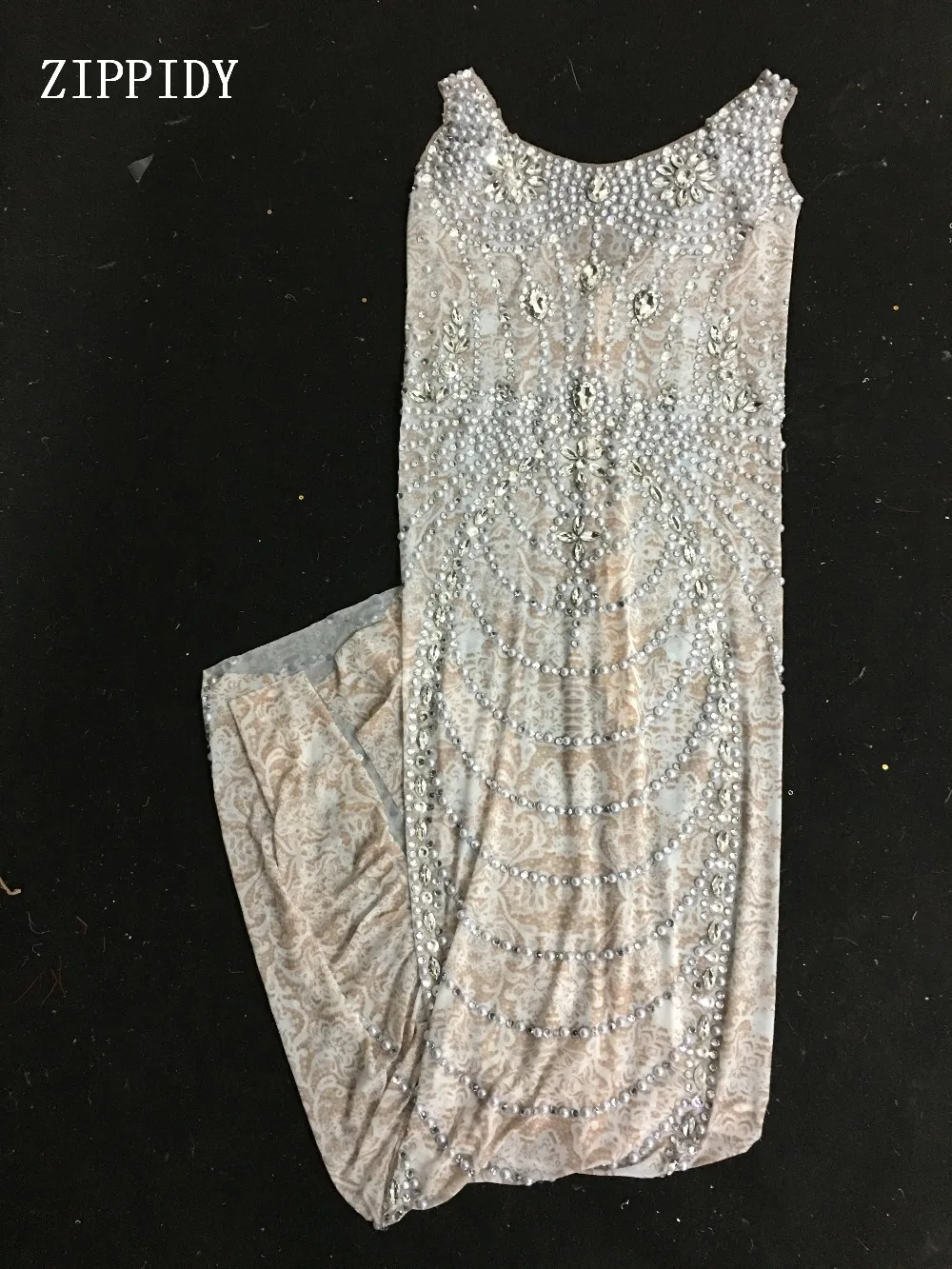 Блестящее Прозрачное платье с жемчугом женское длинное Сетчатое для