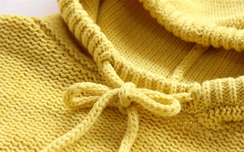 Детский свитер для девочек однотонный вязаный крючком с капюшоном милая осенне