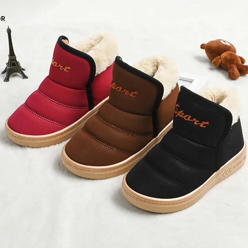 

Girls Snow Boots Kids Shoes Children Winter Footwear Plush Warm Indoor Home Shoes Slippers Baby Boys Toddler PU Leather Boots