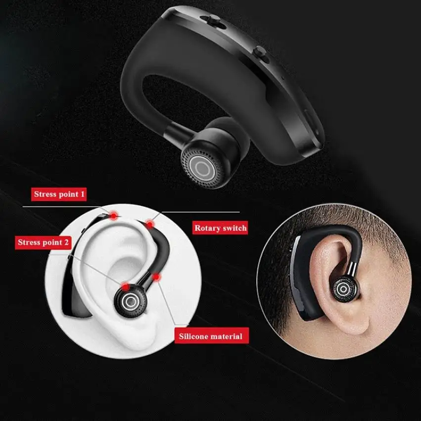 

V9 Business Sports Wireless Bluetooth Headphone Waterproof Hand Free Earphone Driving Ear Hook Headset for Android IOS Phone