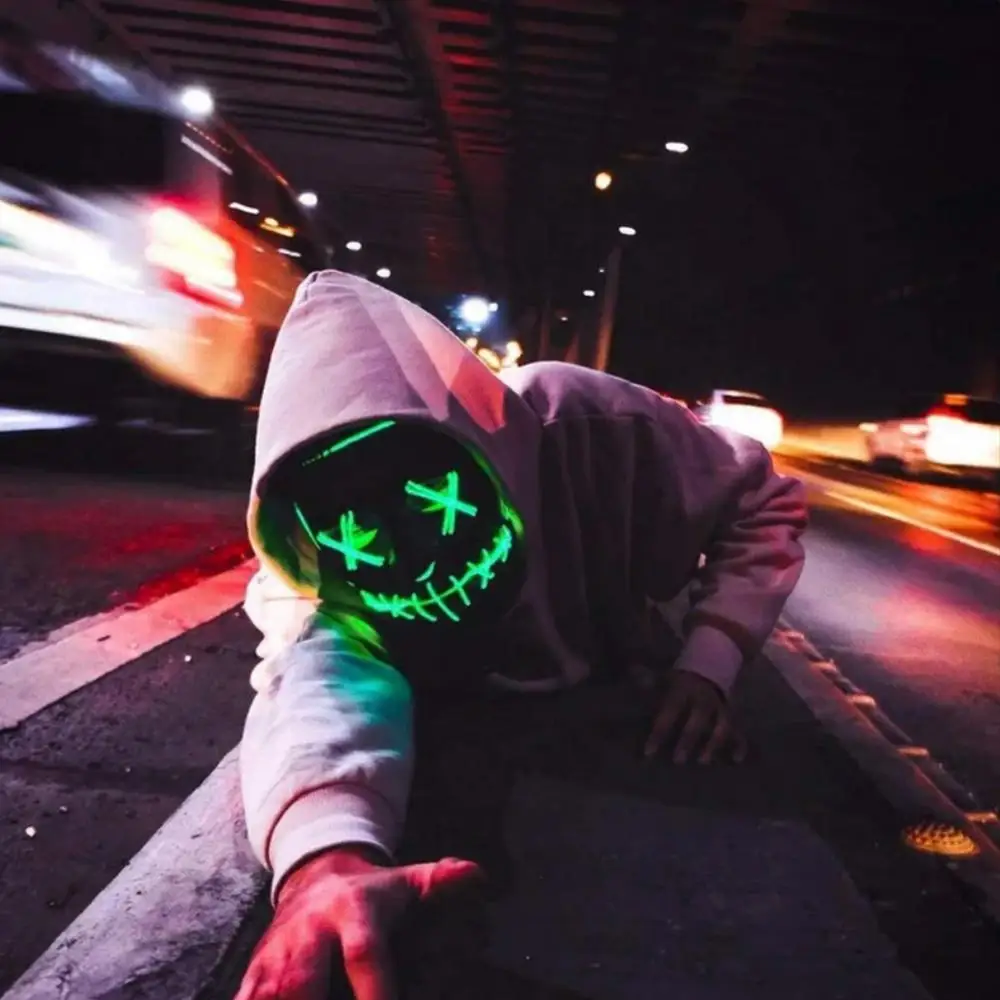 Маска для косплея светодиодная маска на Хэллоуин страшные светящиеся вечерние