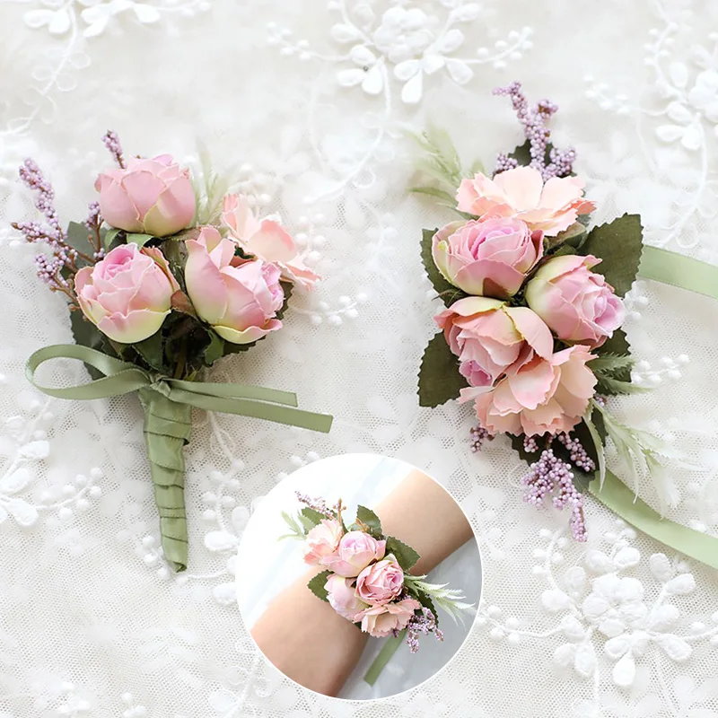 Бутоньерка на запястье Корсажная свадебная бутоньерка искусственная Шелковая