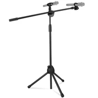 swing boom floor stand for 2 microphones desktop microphone stand metal base adjustable stage tripod for conference speech