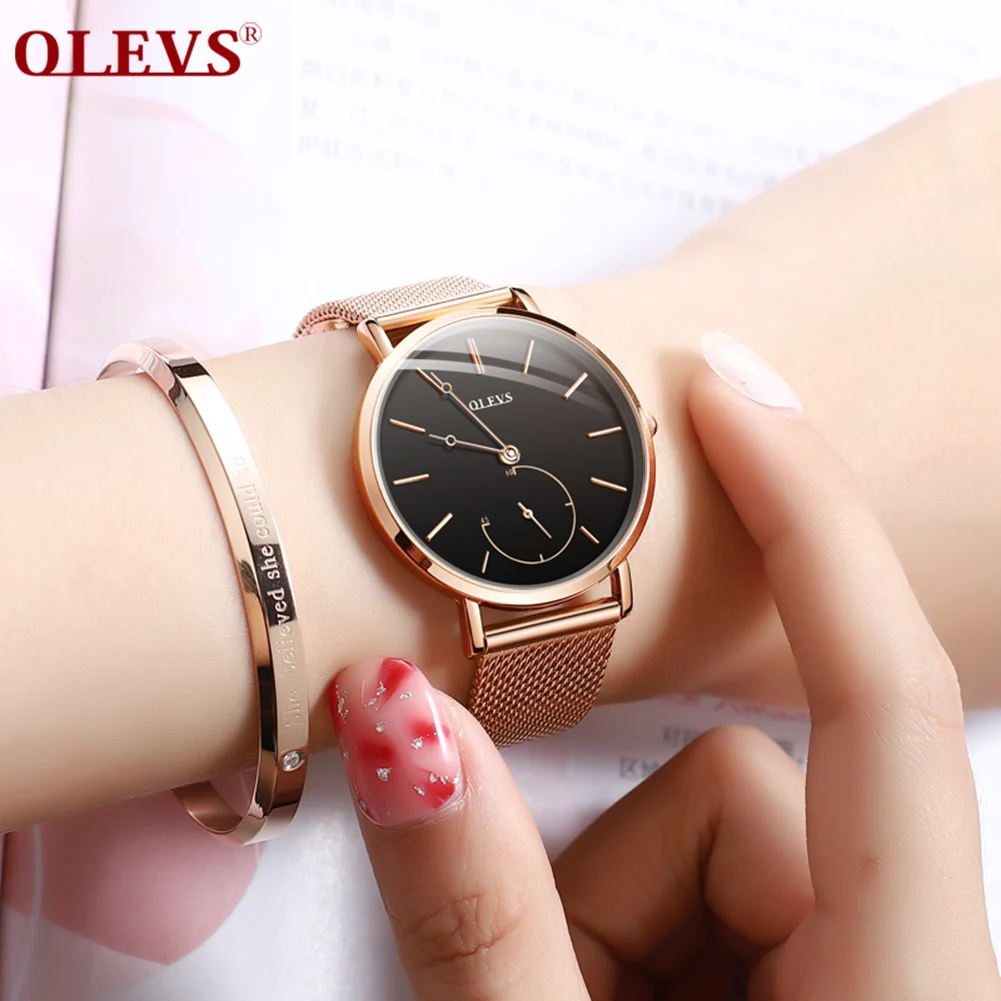 

video! OLVES Grid round dial Rose gold steel bracelet Fashion Woman Gift Quartz watch