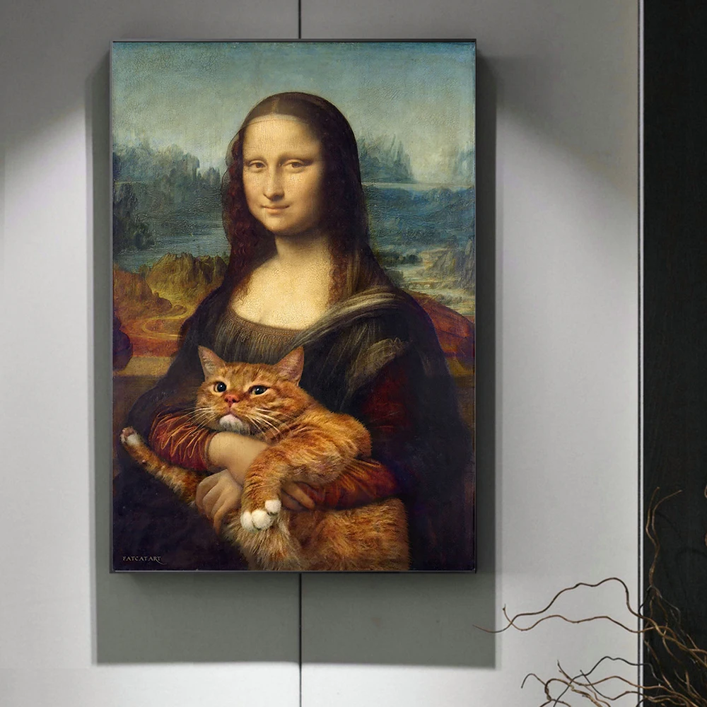 Ретро холст картины Spoof Mona Lisa Cat граффити искусство абстрактный живопись плакаты