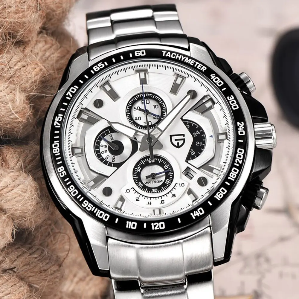 45 мм Pagani Дизайн белый циферблат Секундомер Хронограф Кварцевые спортивные часы