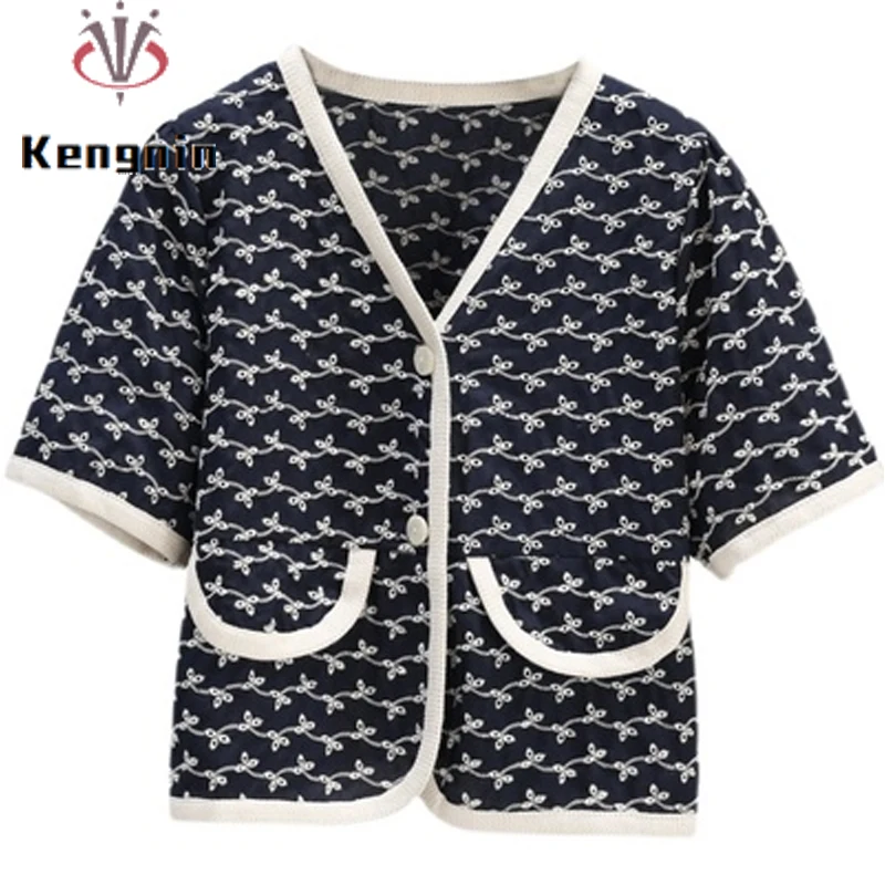 

2021 Summer Autumn Women's Jackets French Style Loose Oversized Tops Puff Sleeve V-Neck Ladies Outerwear Female Clothing KE1665
