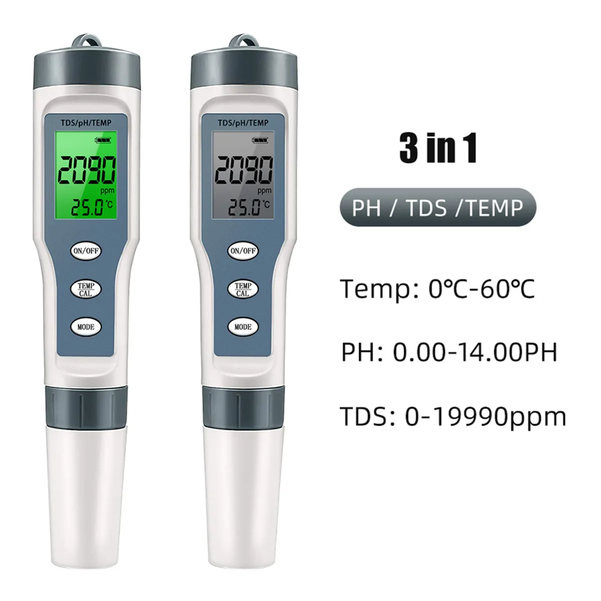 Verificador 019990ppm 50% da Ferramenta da Medida da Qualidade da Água da Condutibilidade da Função da Pena In1 do Verificador da Temperatura do Medidor de ph de Digitas Tds