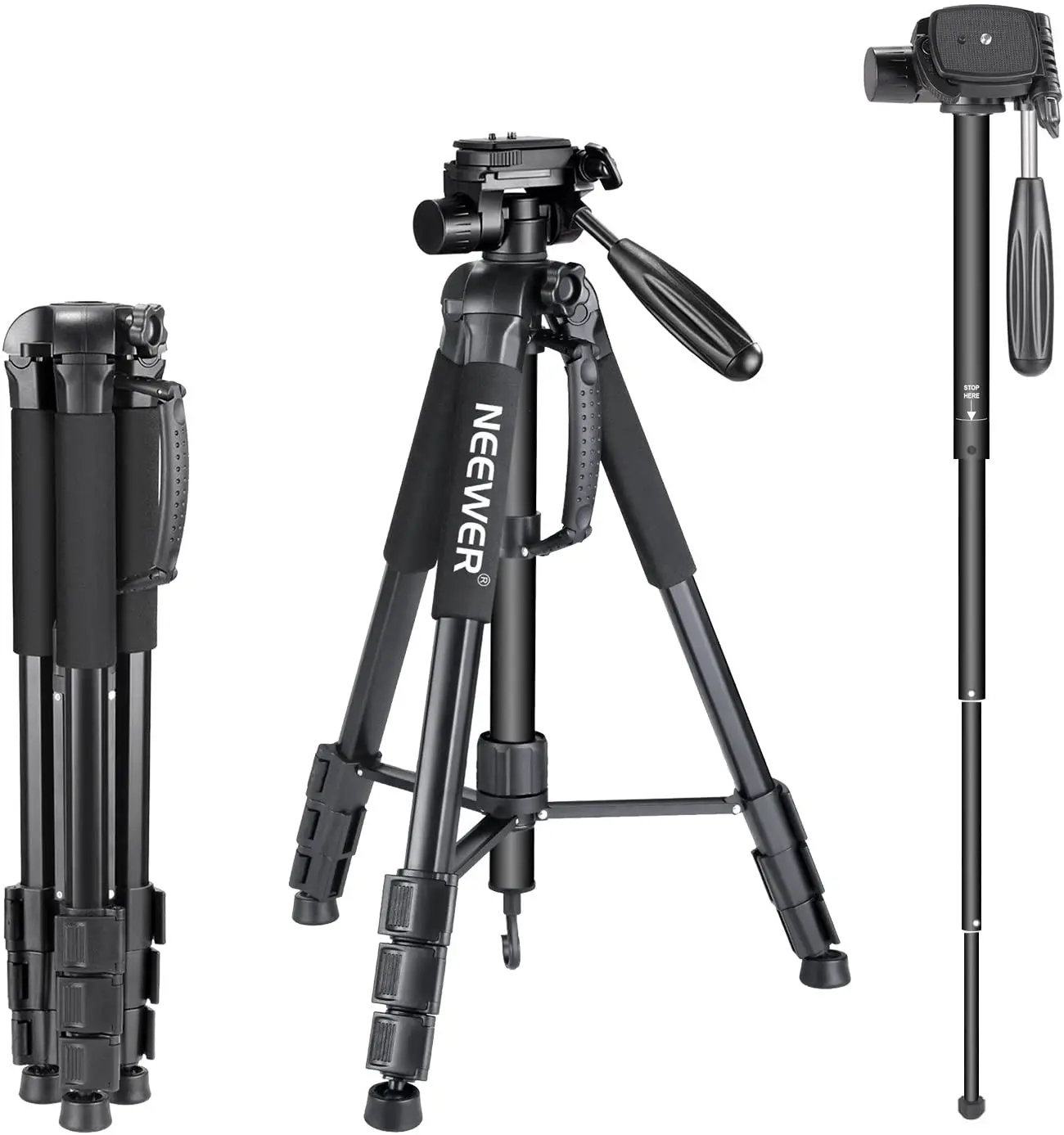 

Neewer Portable 70 inches/177 centimeters Aluminium Alloy Camera Tripod Monopod with 3-Way Swivel Pan Head,Bag for DSLR