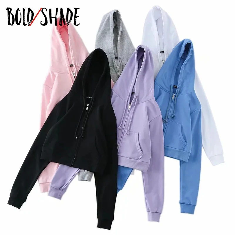 

Bold Shade Vintage 90s Grunge Streetwear Fashion Hoodies Zipper Pockets Solid Casual Women Sportwears Slim Y2K Hoodies Spring