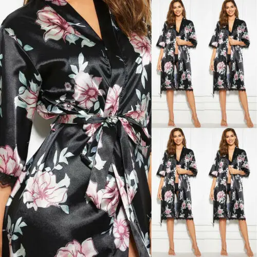 Новые женские атласные шелковые кружевные халаты с v образным вырезом женское