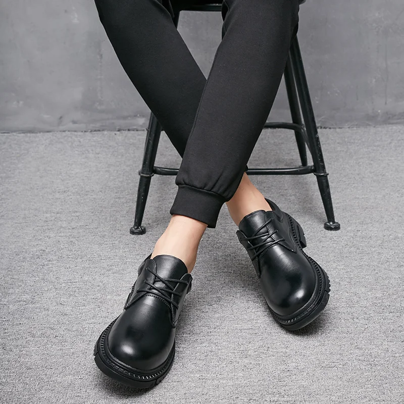 

Brand Trend Men's Casual genuine Leather Shoes outdoor Breathable fashion Men Lace-Up Luxury Designer oxfords Shoes Black