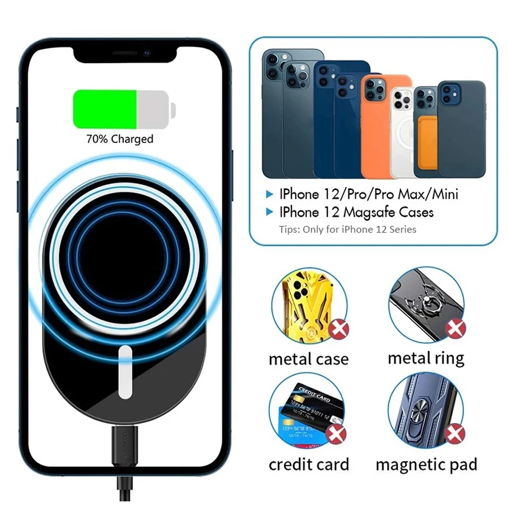 

15W Fast Charging Car Phone Holder Magnetic Car Wireless Car Charger AirVent Mount Compatible With For Magsafe IPhone 12 ProMax