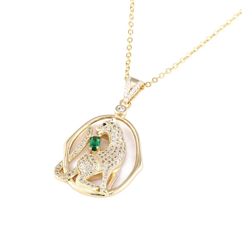 Gold Green Juya, Прямая поставка от поставщиков, микро ожерелье с леопардом из циркония ручной работы, ожерелье с подвеской в виде животного для женщин и мужчин, рождественский подарок - Окраска металла: Gold Green