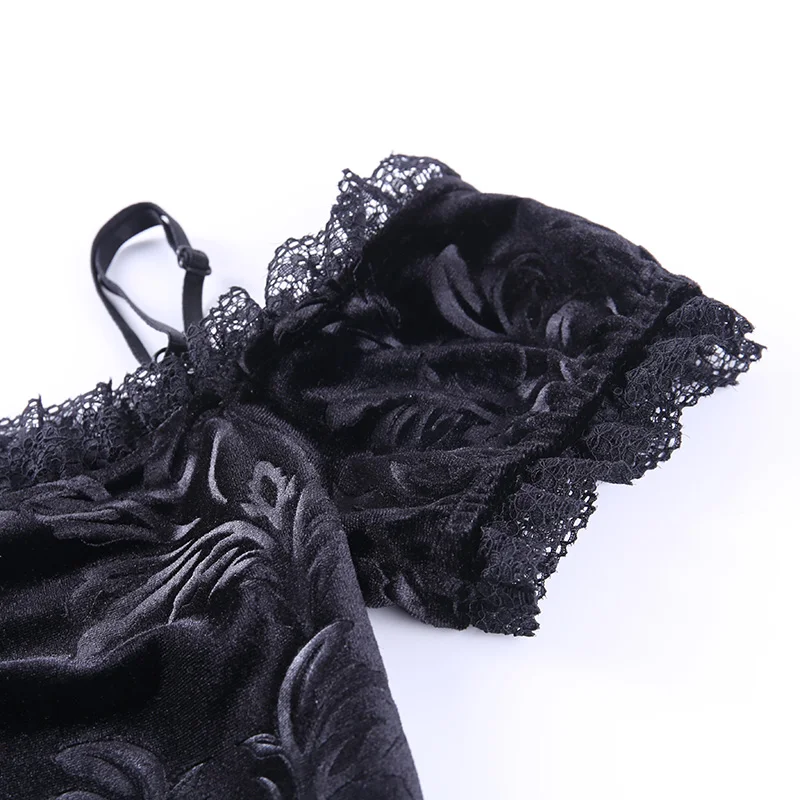 Винтажная облегающая Кружевная футболка с открытыми плечами готический женский