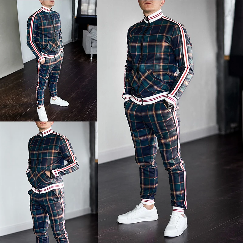 Gentlemans спортивный костюм Цветочный клетчатый мужской куртка брюки Спортивная