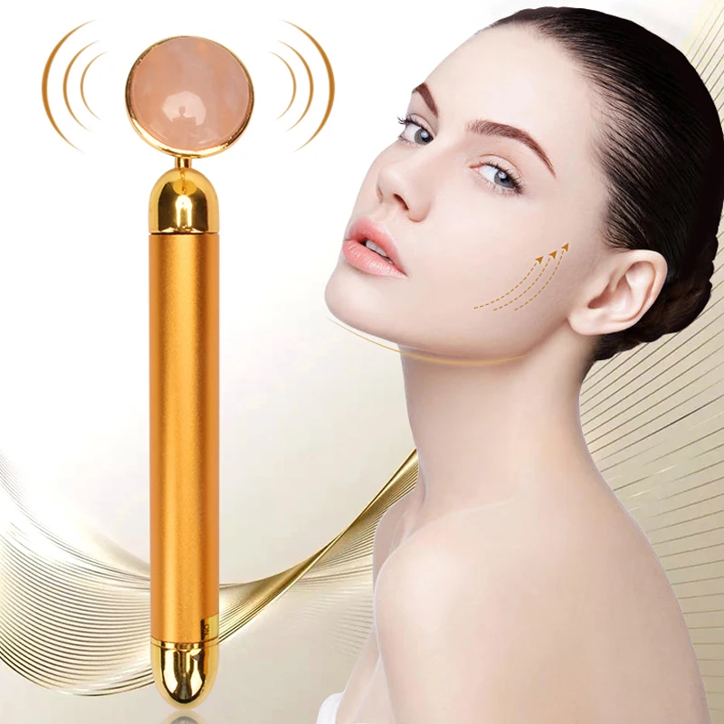 

24k Beauty Bar Electronic Facial Jade Roller Vibrating Massager For Face Lifting Anti-aging Cheeks Skin Tightening Care Tools