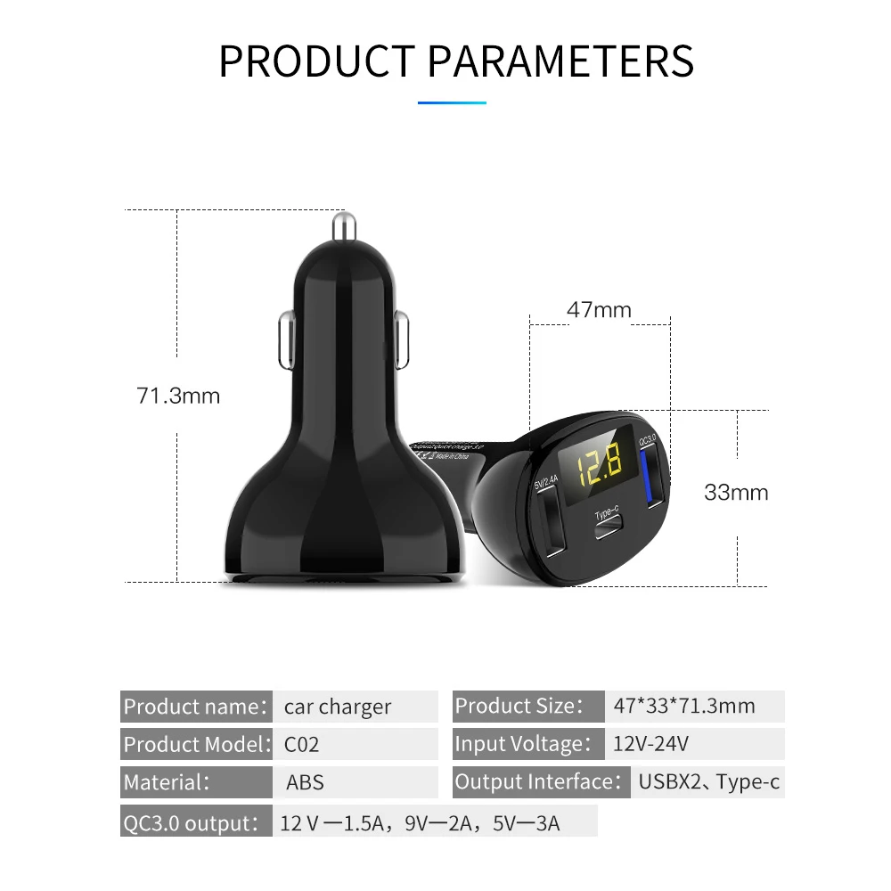 C02 USB Тип C автомобиля Зарядное устройство для Мобильный телефон цвета металлик с