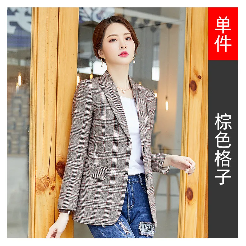 

Suit Jacket Women 2021 New Spring Autumn Fashion Plus Size Loose Slim Lattice Casual Blazer Female LR1078