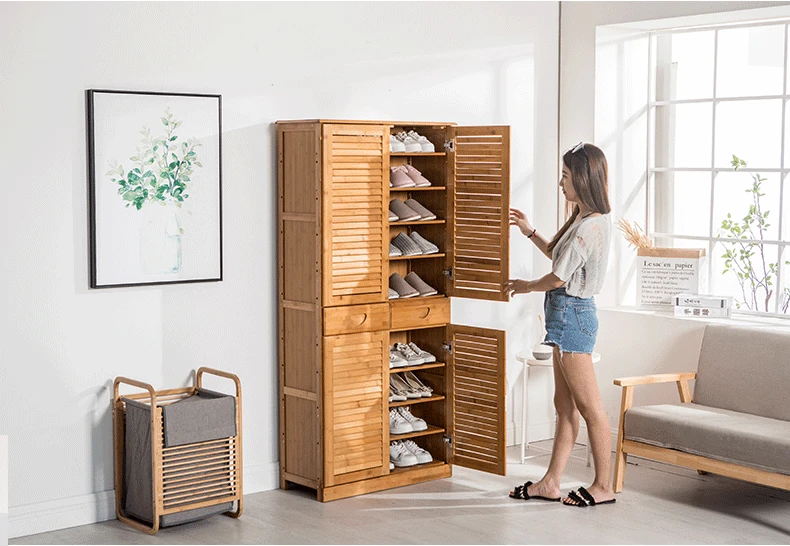 Простой бытовой дверь обувного шкафа Твердый Деревянный шкафчик для обуви