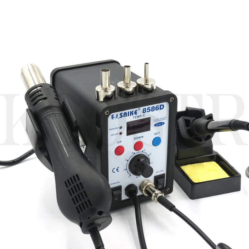 Тепловая пушка паяльная станция Saike 8586D цифровая и паяльник 2 в 1 220 В