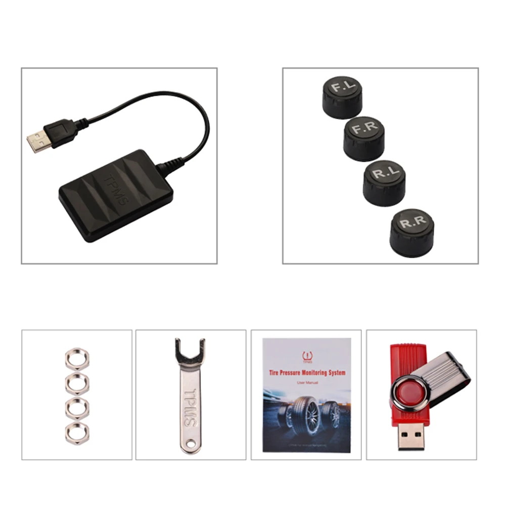 Система контроля давления в шинах TPMS USB зарядка или солнечная батарея внешний 4