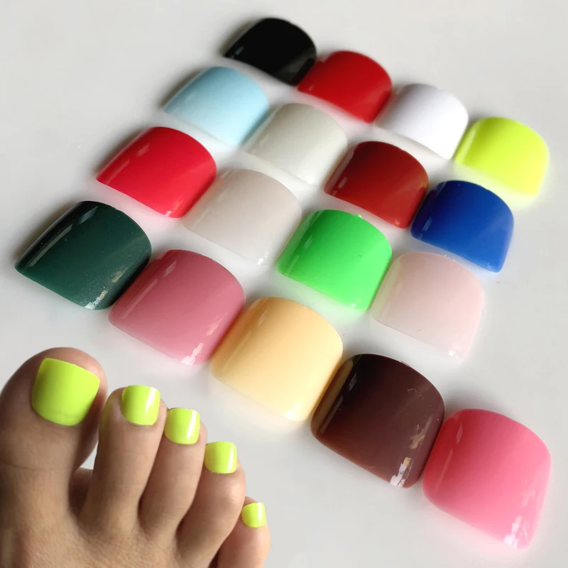 24Pcs/set Candy Color Artificial False Toe Nails Macaron Fake Toenails For Design DIY Foot Tip Manicure Tool 17colors to choose