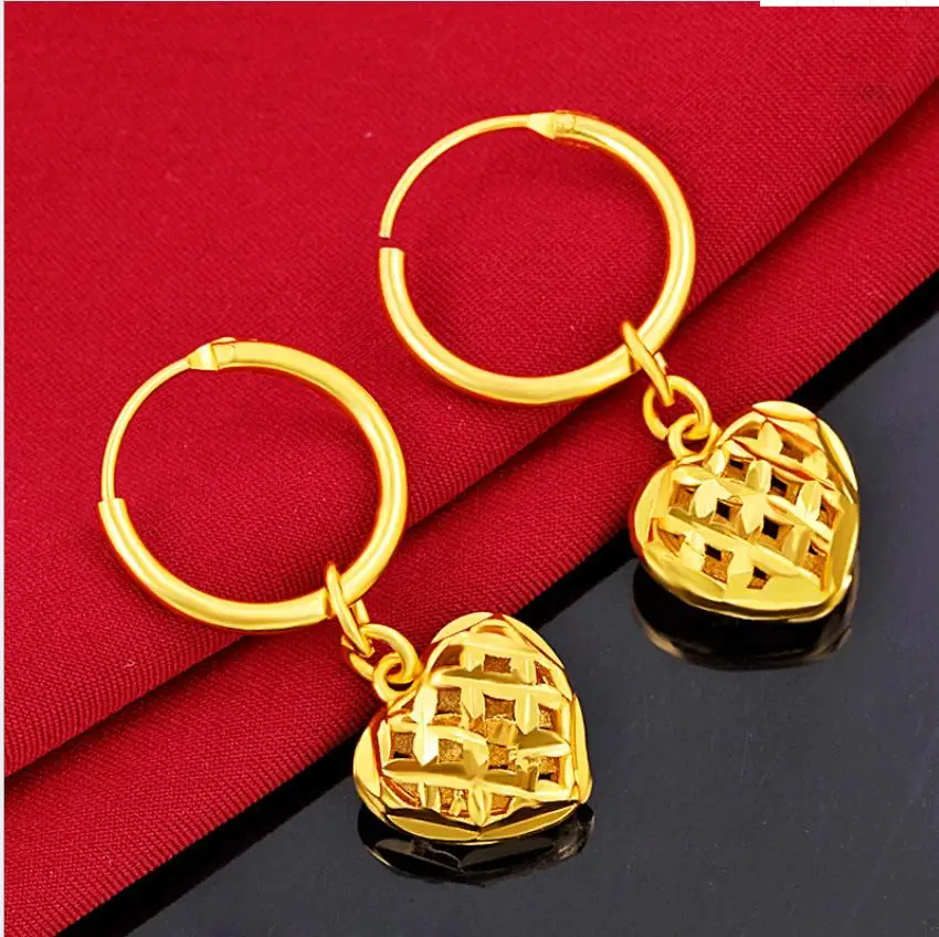 

not fade 24K Gold Filled Earrings For Women Hearts Earing Statement Jewelry Pendiente Mujer Brincos Femme Wedding Jewelry серьги