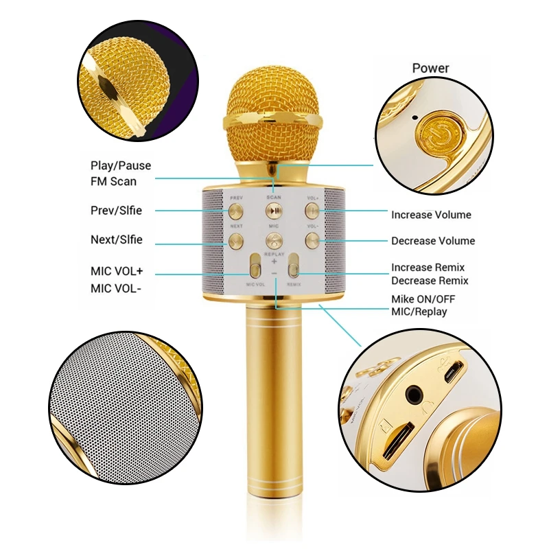 KTV WS 858 беспроводной микрофон профессиональный конденсаторный для караоке Bluetooth