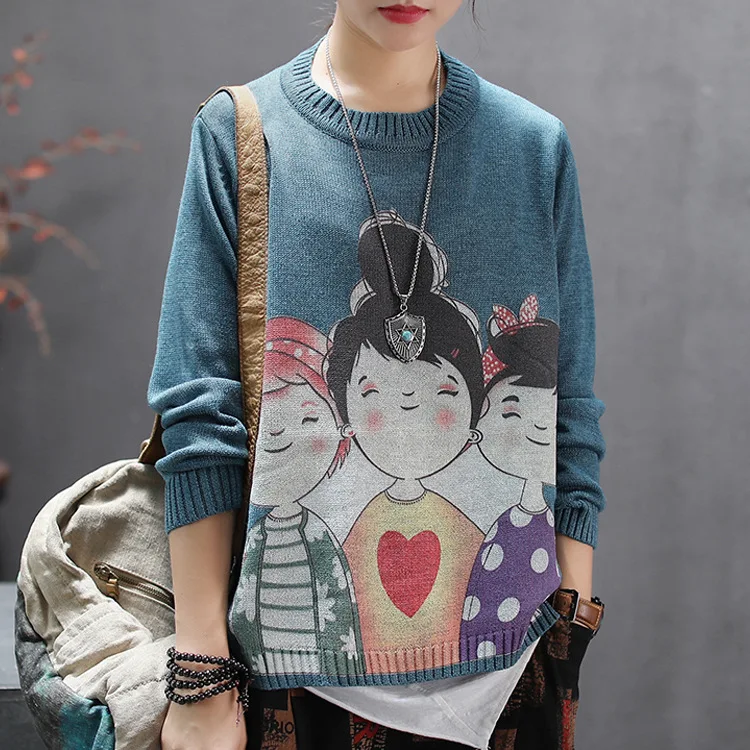 Осенне-зимний свитер Ретро стиль женские вязаные топы трикотаж свободные