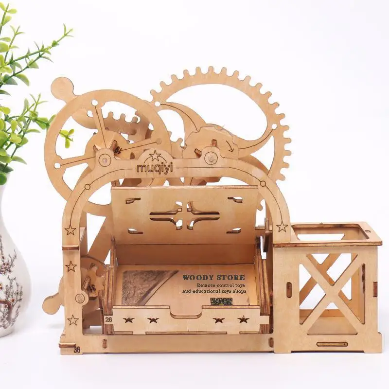 Деревянная Механическая ручка бочка для визиток коробка трансмиссии детская