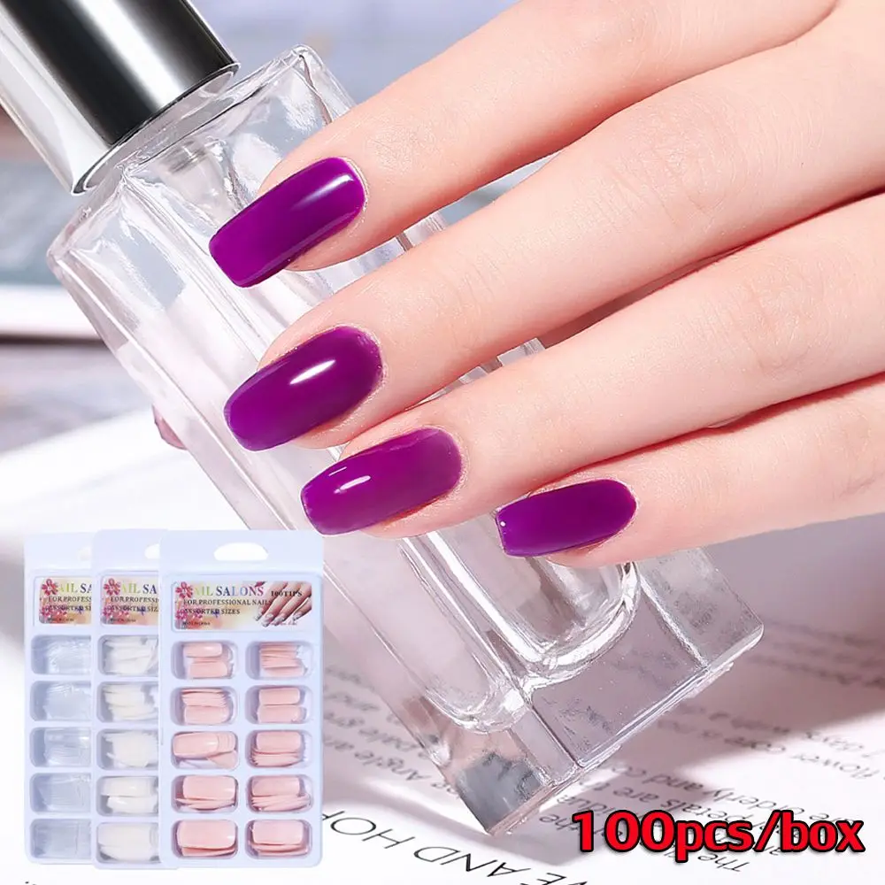 

100 шт./коробка, прозрачные накладные ногти, 10 размеров