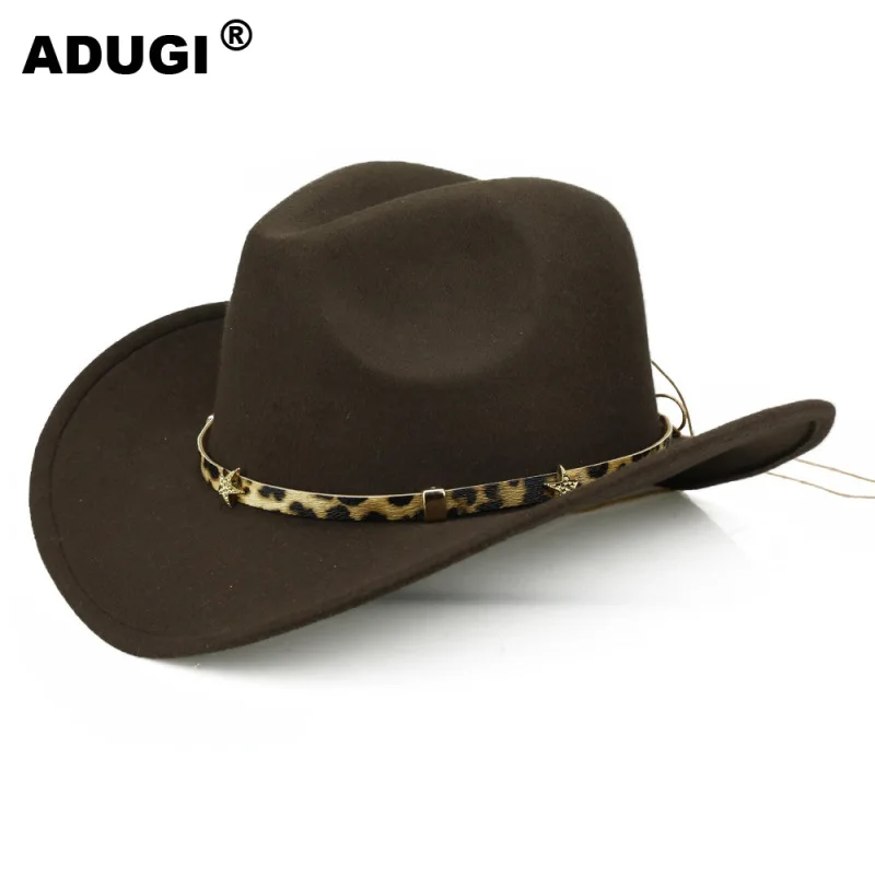 Мужская и Женская Ковбойская шляпа ADUGI леопардовая шерстяная В рыцарском стиле с