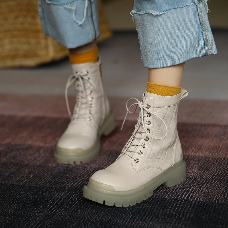 

Spring and Autumn 2020 new Versatile Martin leather middle tube women's fashion side zipper motorcycle boot X594