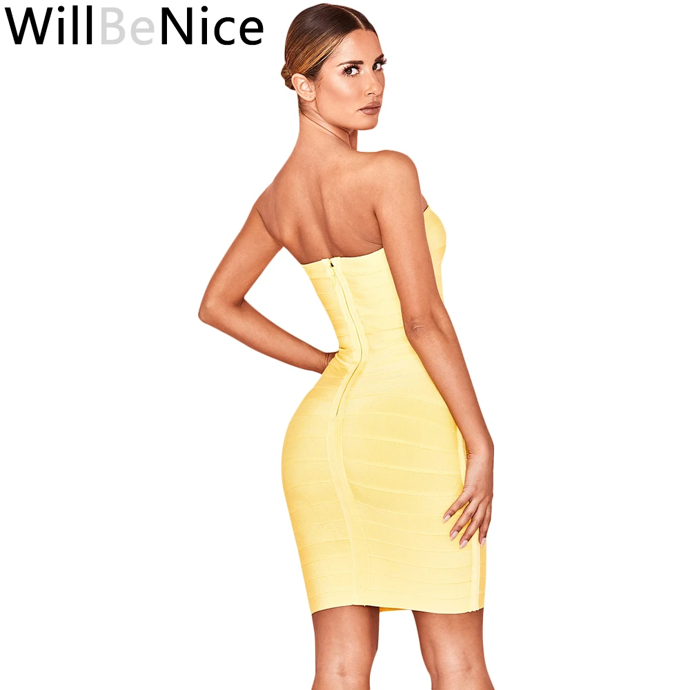Облегающее платье WillBeNice желтое облегающее без бретелек для вечеринок клубов