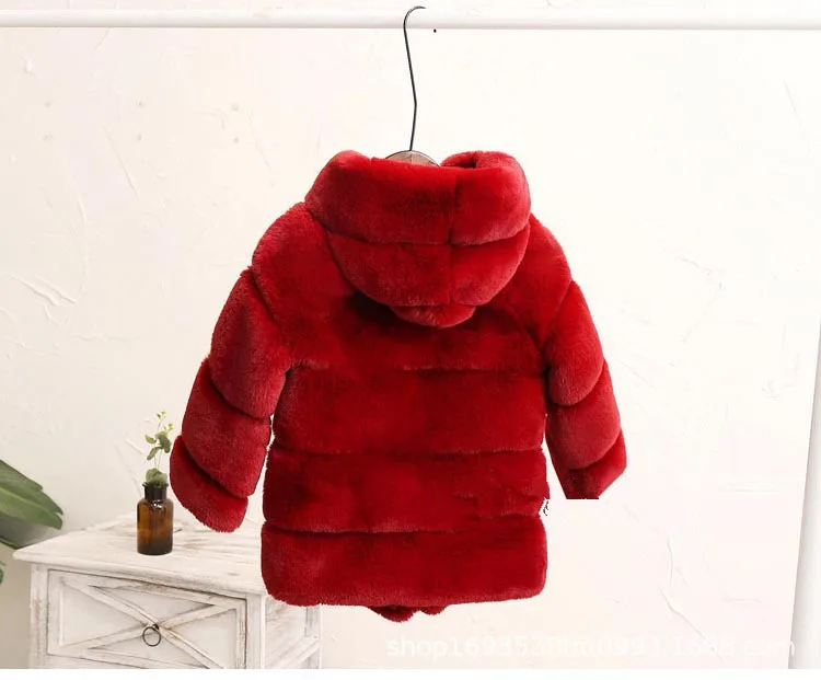 2-8 year Children's Faux Fur Coat Imitation Rex Rabbit Fur Girls Thicker kids Clothing Baby Winter warm Hooded Overcoat Y13