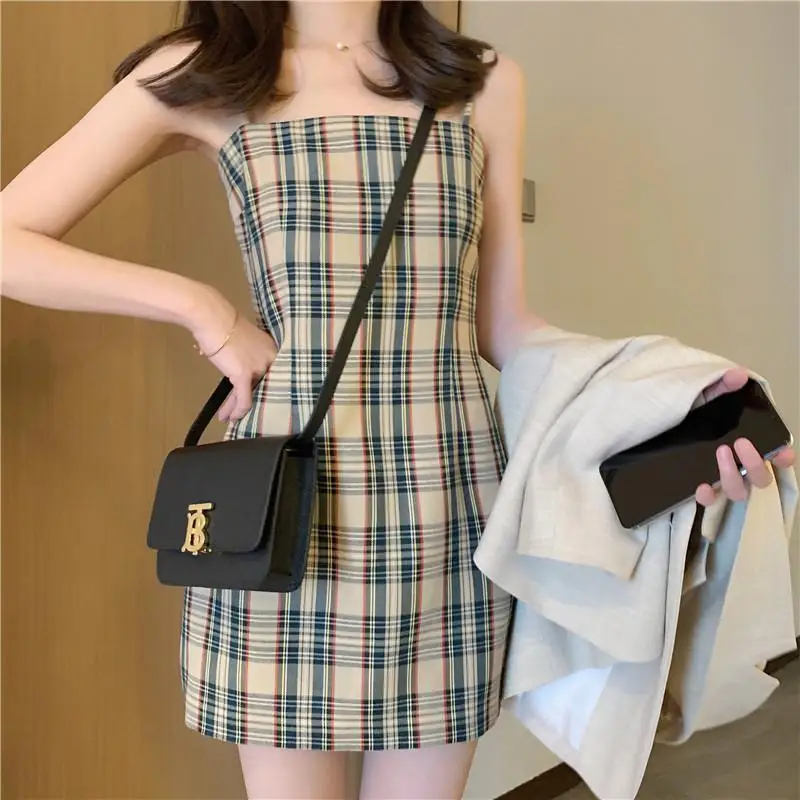 

Plaid suspender dress women's summer 2021 new care machine first love skirt Mori's slim and sweet Korean skirt