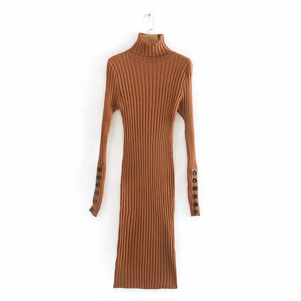 Элегантное женское трикотажное платье с высоким воротником Зимние Модные