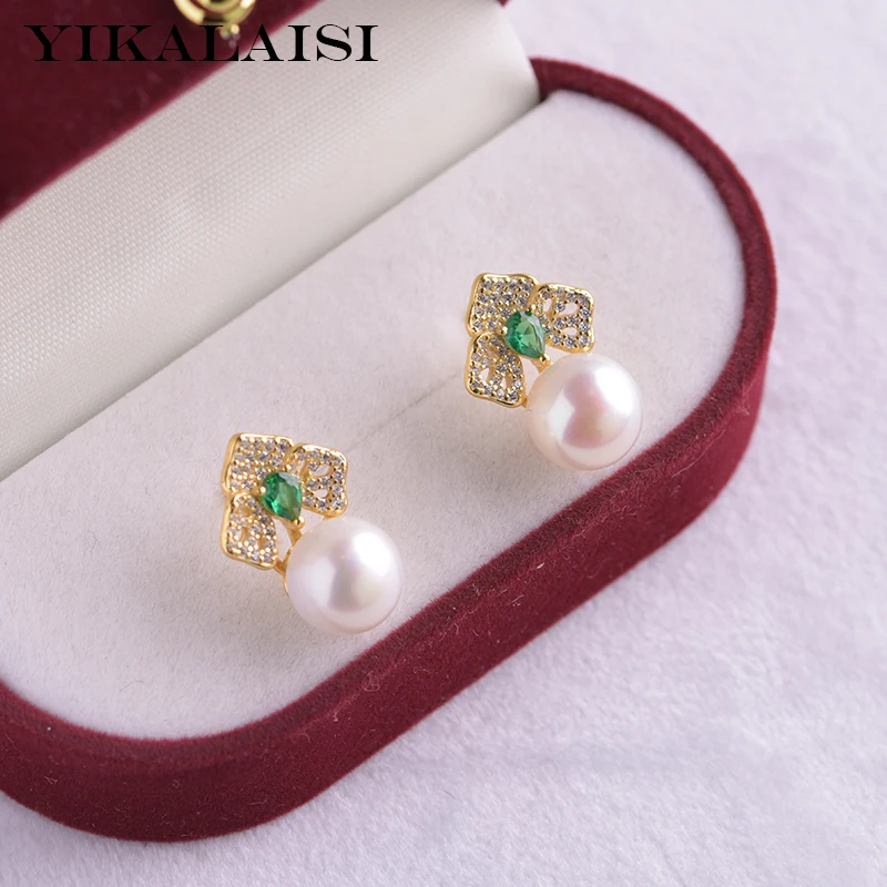 

YIKALAISI 925 Sterling Silver Earrings Jewelry For Women 9-10mm Oblate Natural Freshwater Pearl Earrings 2021 New Wholesales