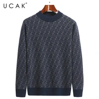 ucak brand classic pure merino wool men sweaters o neck striped streetwear sweater pull homme autumn winter thick pullover u1306