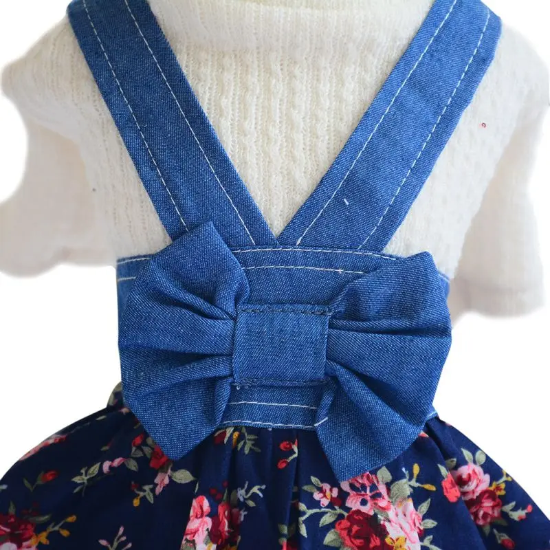 

Denim Pet Dog Clothes Bow Decor Puppy Jumpsuits Clothing For Small Dogs Chihuahua knitted Crops Lantern Shorts Coat Perro