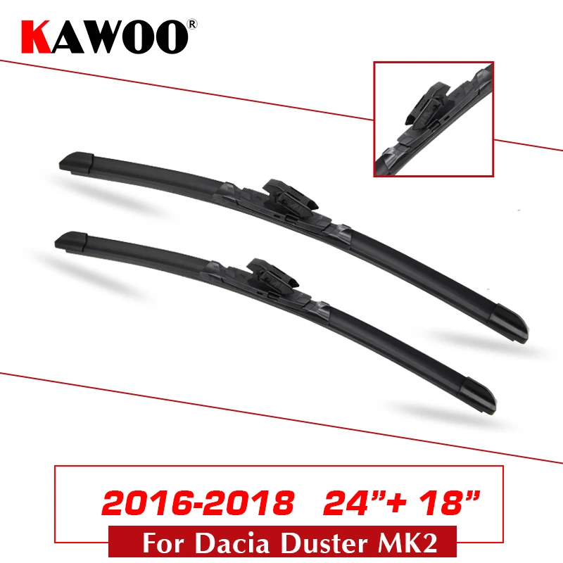 MK2 2016-2018 2418 KAWOO для Dacia Duster MK1 подходит и крюк рукой Авто Мягкие резиновые Windcreen дворники 2009 2010 2011 2012 2013 - Цвет: MK2 2016-2018 2418