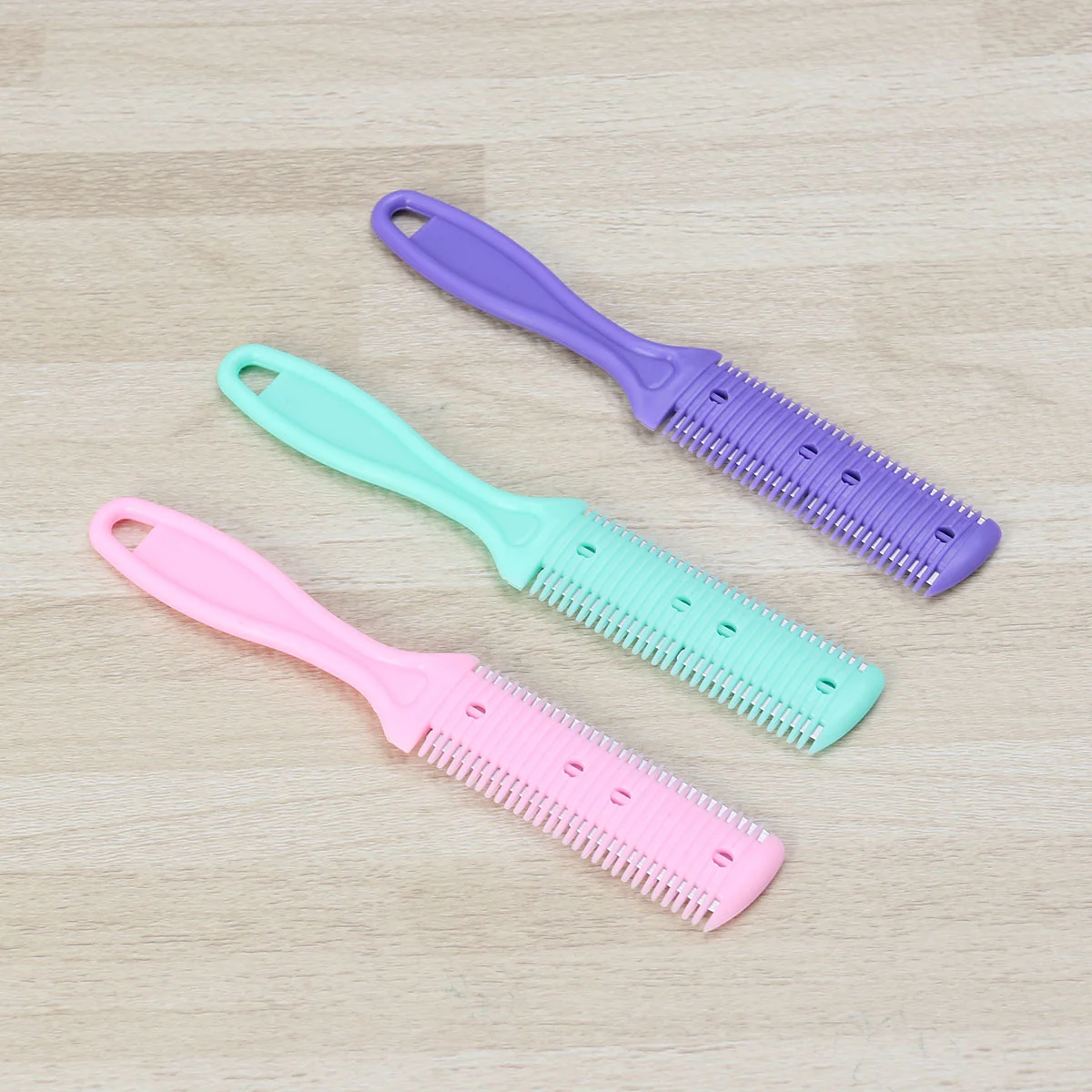 

3 Pcs Double Side Haircut Scissors Metal Razor Plastic Hair Comb Cutter Trimmer Hair Razor for Both Long and Short Hair (Pink,