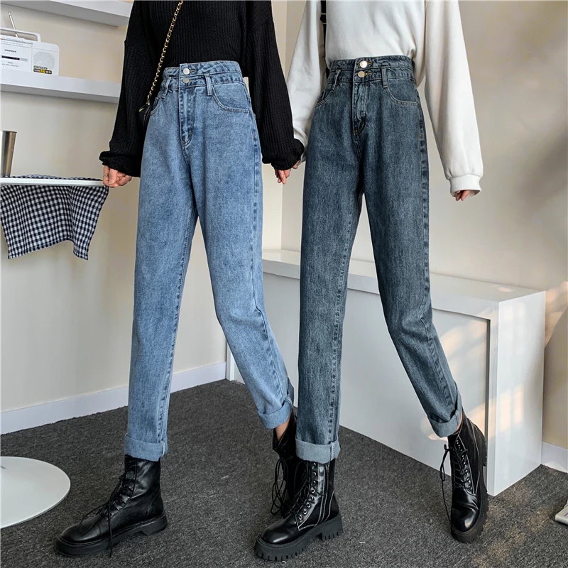 

DD0558 High waist slim retro nine-point jeans new straight loose daddy pants pants jeans