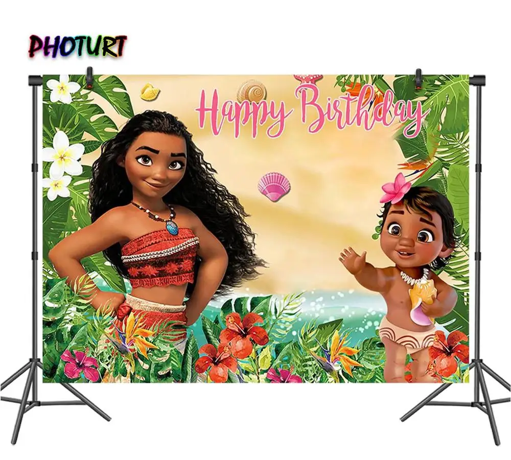 PHOTURT Moana фон для фотосъемки маленьких девочек на день рождения зеленый лист