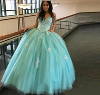 2022 quinceanera dresses minit green appliques ball gown puffy princess 15 year girls birthday party dress formal debut gowns