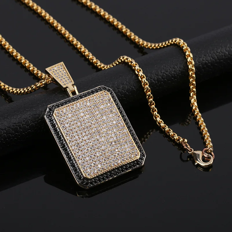 

Hip Hop AAA CZ Stone Paved Bling Iced Out Geometric Square Pendants Necklace Dog Tag for Men Rapper Jewelry