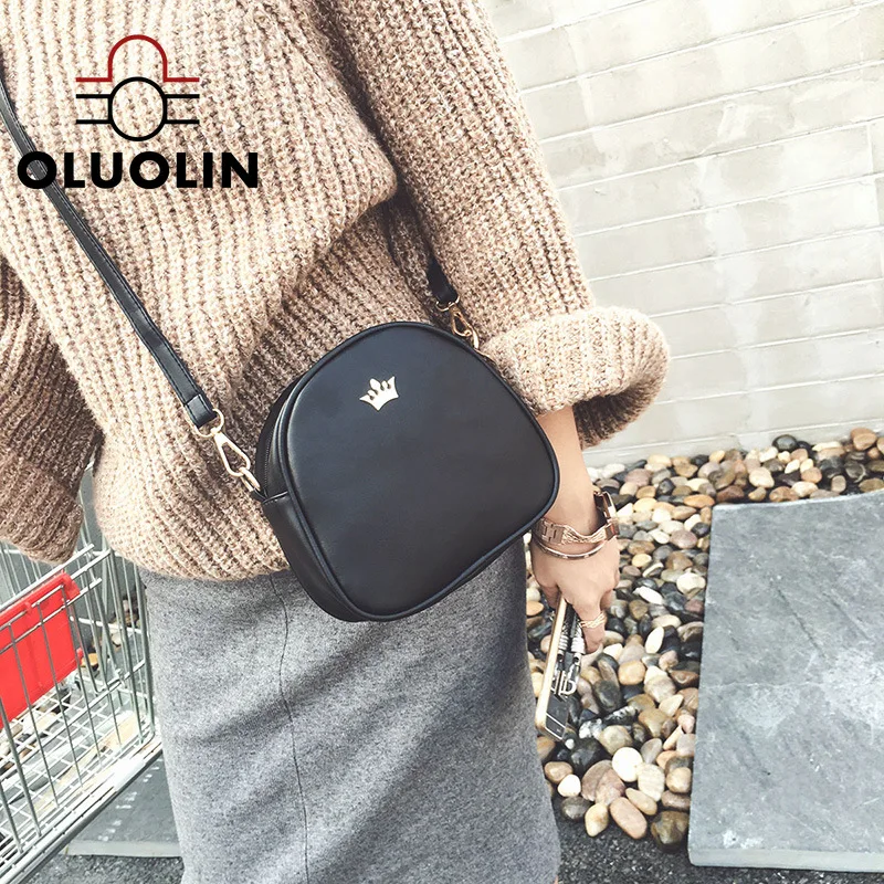 

Women Bags New Handbags Fashion Crown Zipper Small Messenger Bag Female Wild Vintage Ladies Shoulder Bag Messenger Pu Schoolbag