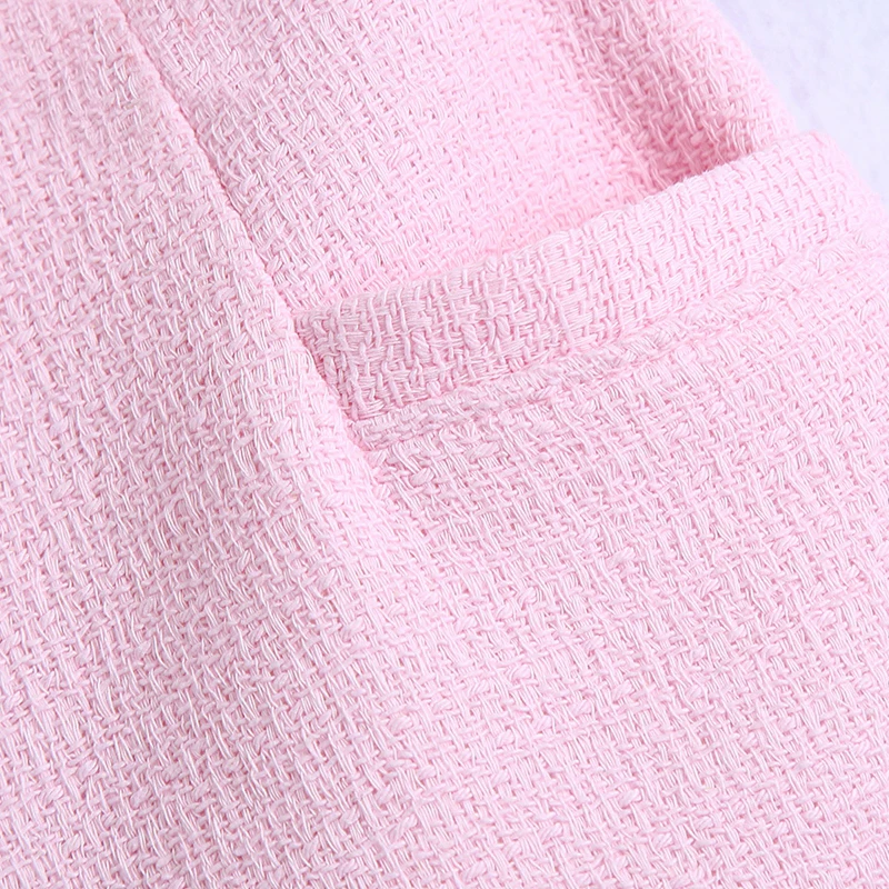 

Women Elegant Pink Tweed Shorts Zipper Pockets Female Retro Casual Shorts Pantalones