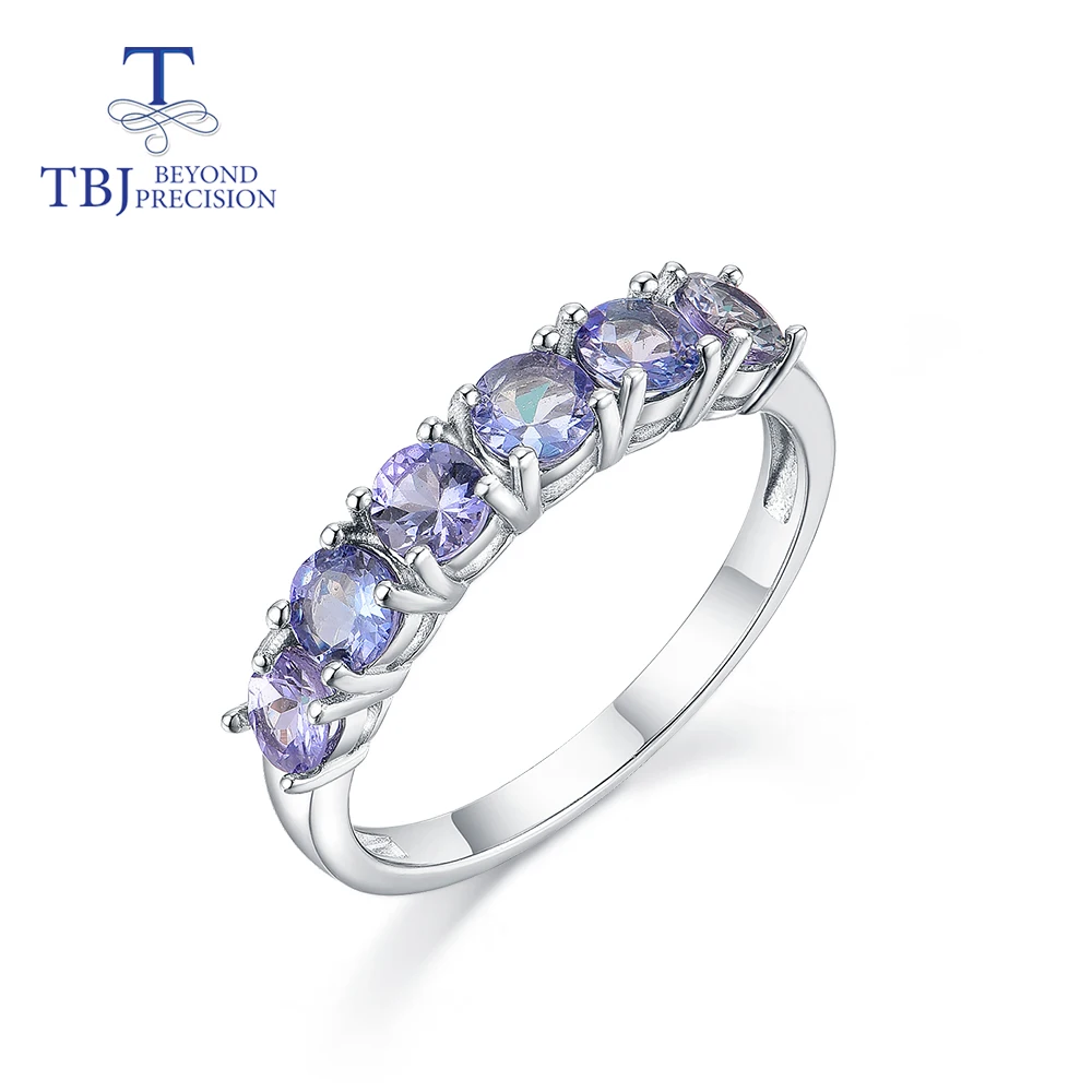 

TBJ ,Round 4mm Natural light blue Tanznite Ring ,6 piece 2ct natural tanzania Tanzanite gemstone Jewelry 925 sterling silver